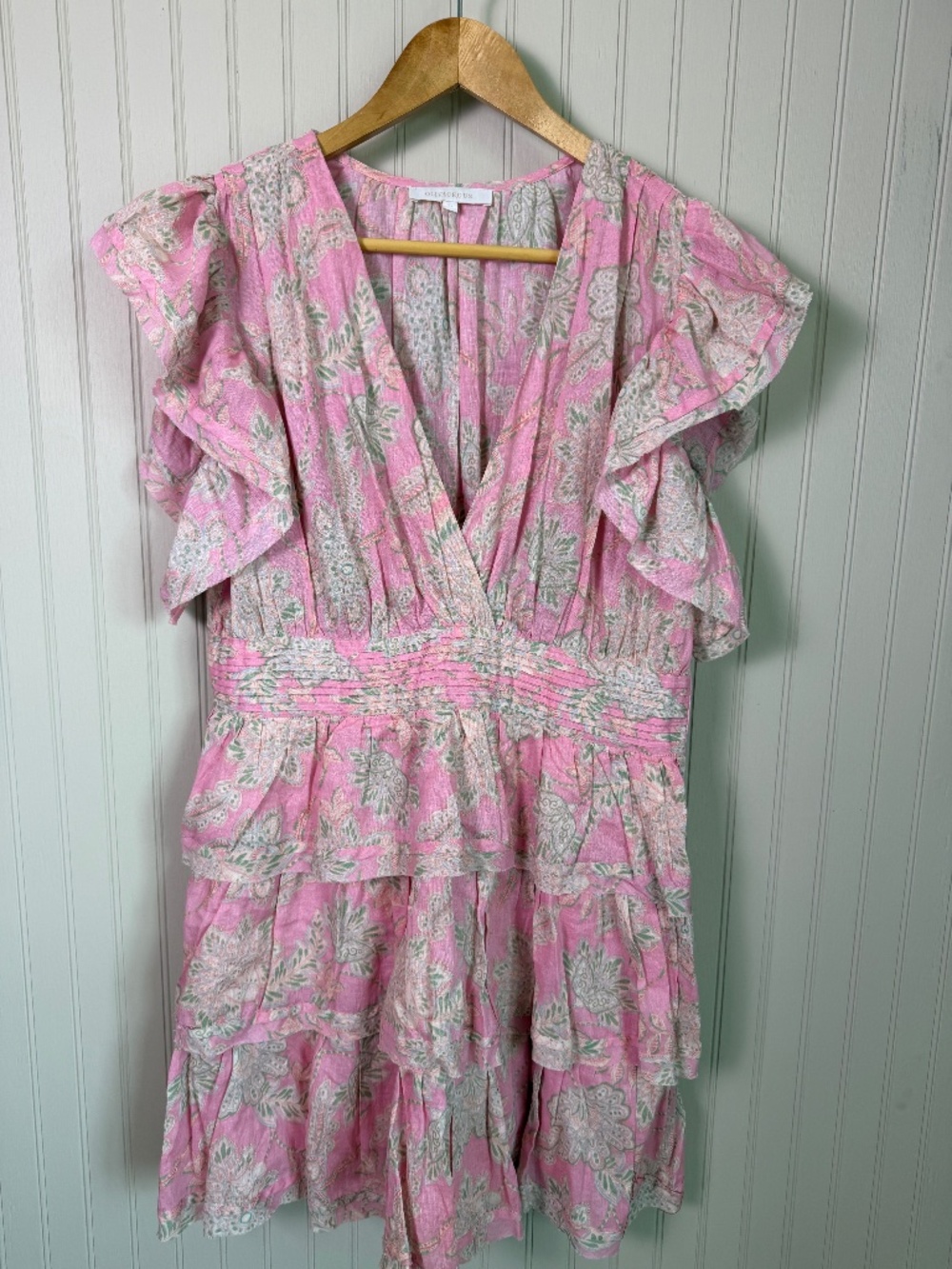 Olivaceous Pink Paisley Ruffle Mini Dress Size L Tiered Boho Floral